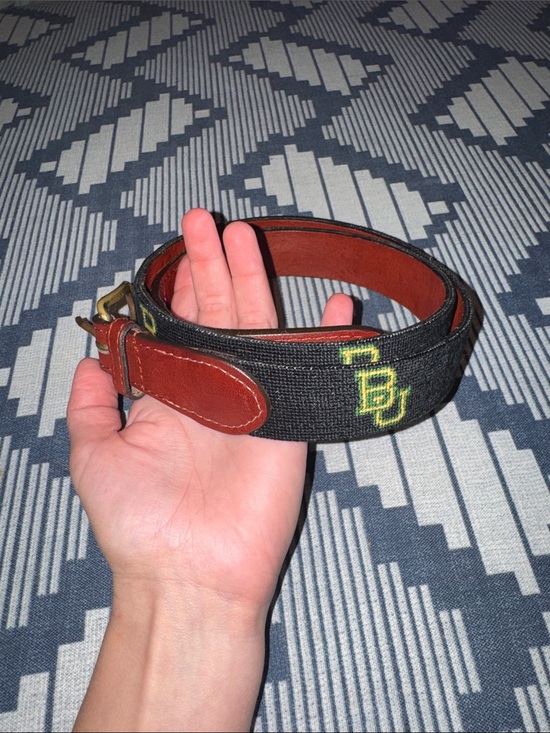 Smathers & Branson Other - Smathers & Branson Baylor Belt Brown Leather Trim Green-Yellow Embroidery Size38